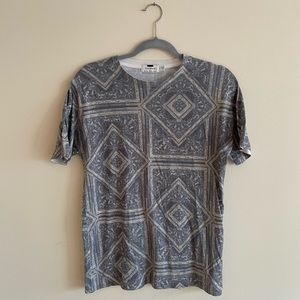 Topman Blue/Gray Crewneck Patterned T-Shirt Short-sleeve Tee Small S